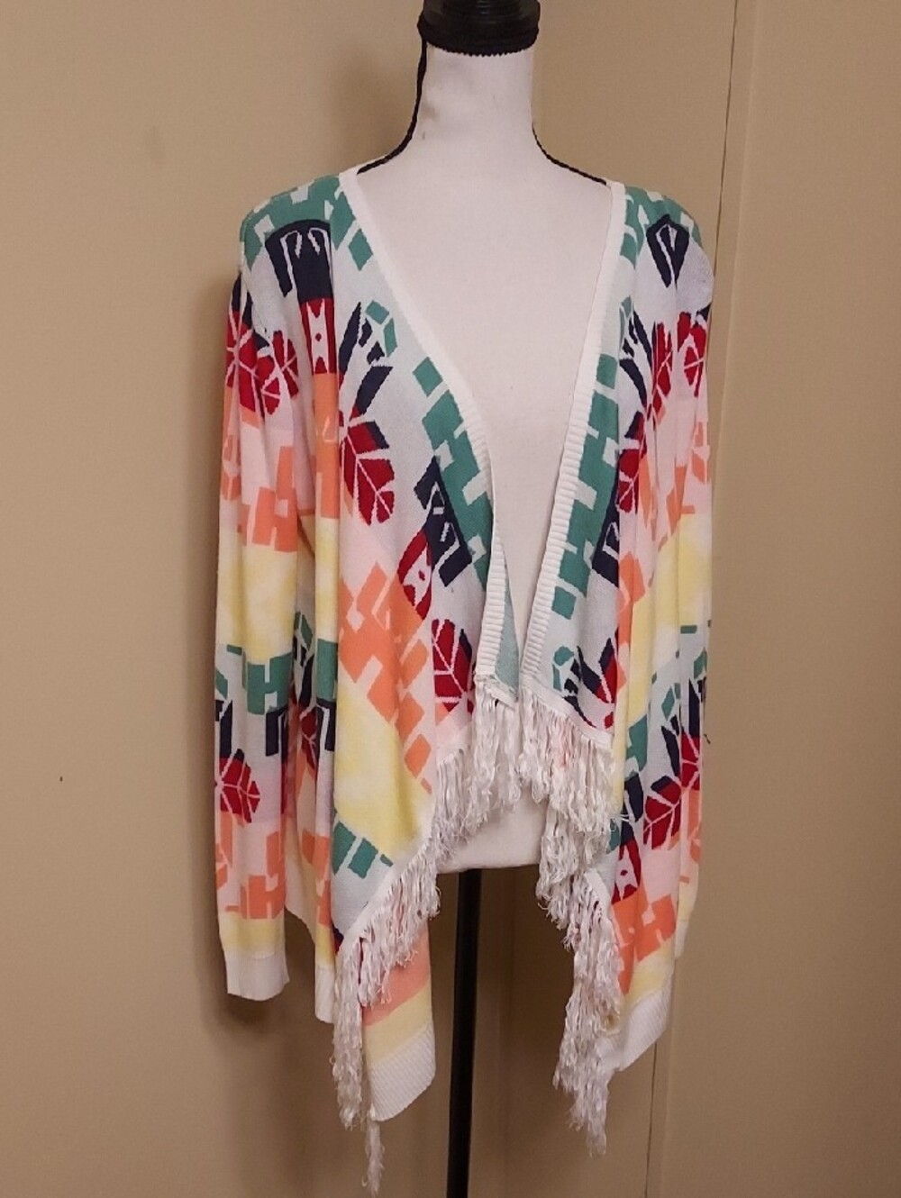 Umgee Colorful Striped Open Cardigan With Tassel Trim
